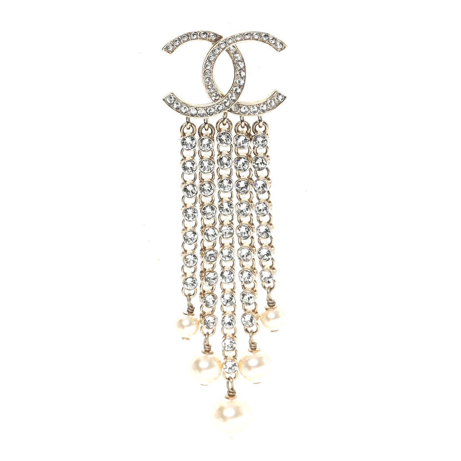 Chanel Crystal Pearl Multi Strand CC Brooch Gold Gold 1 of 4