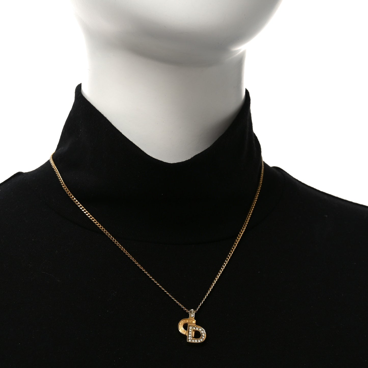 Metal Crystal CD Logo Pendant Necklace Gold