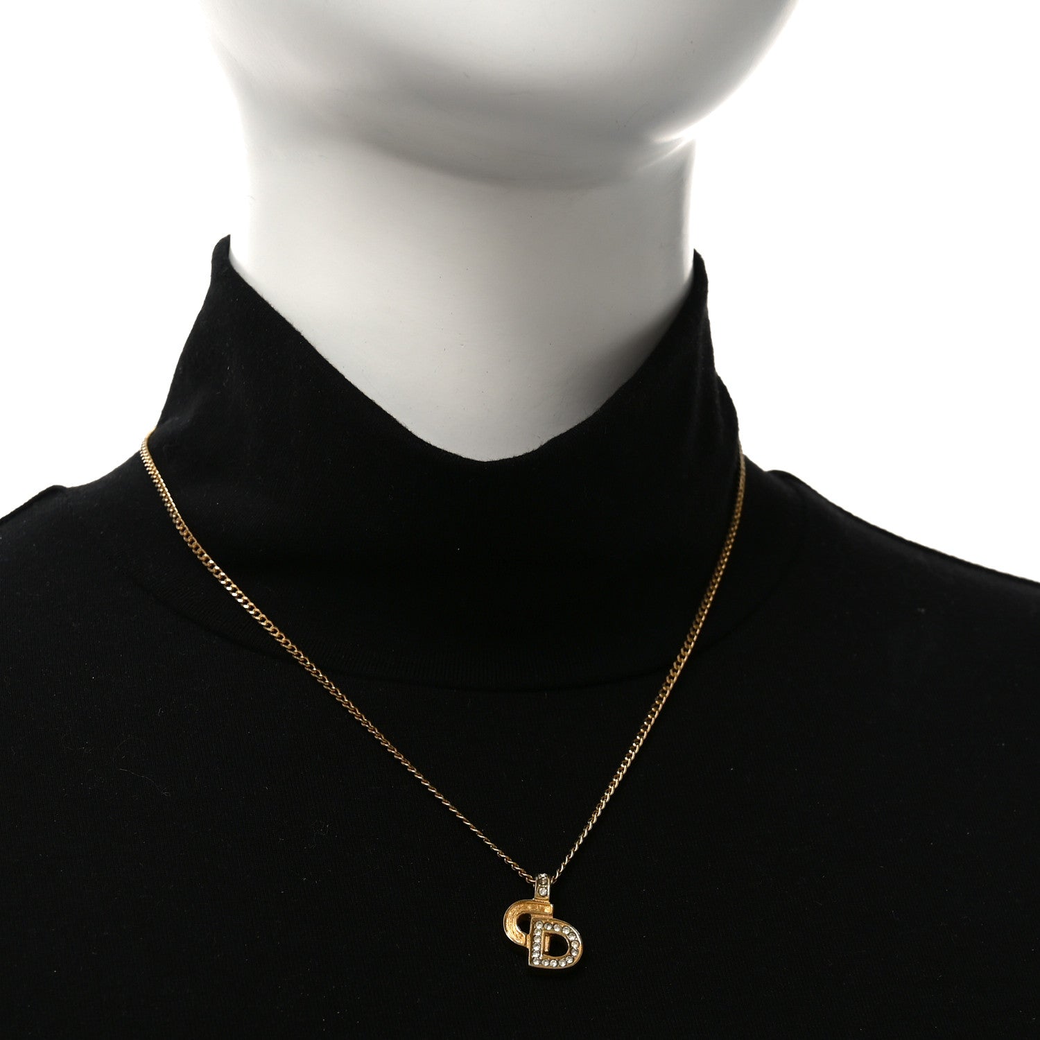 Christian Dior Metal Crystal CD Logo Pendant Necklace Gold 2 of 4