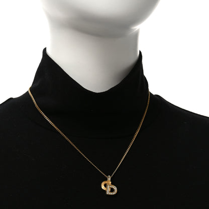 Christian Dior Metal Crystal CD Logo Pendant Necklace Gold 2 of 4