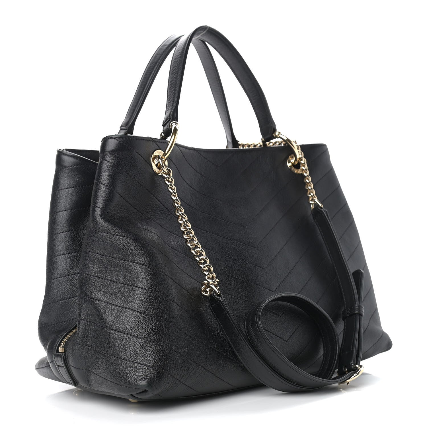 Chanel Calfskin Stitched Large Chevron Chic Shopping Bag Black 3 of 11