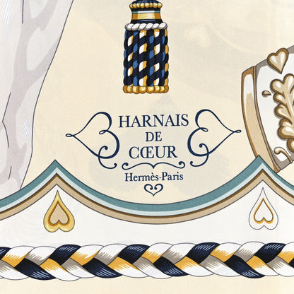 Hermes Silk Harnais De Cour Scarf 90 Creme Marine Gold 2 of 3