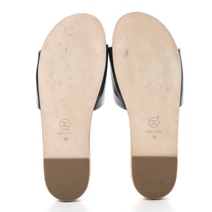 Chanel Lambskin Pearl CC Espadrille Slip On Sandals 39 Black 6 of 11
