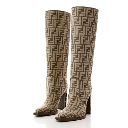 Fendi Chenille Jacquard FF 110mm Knee Boots 37 Tortora Nuvola 3 of 11
