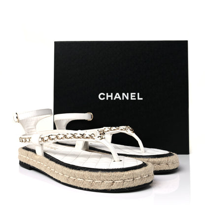 Chanel Lambskin Chain CC Thong Espadrille Sandals 40 White 10 of 10