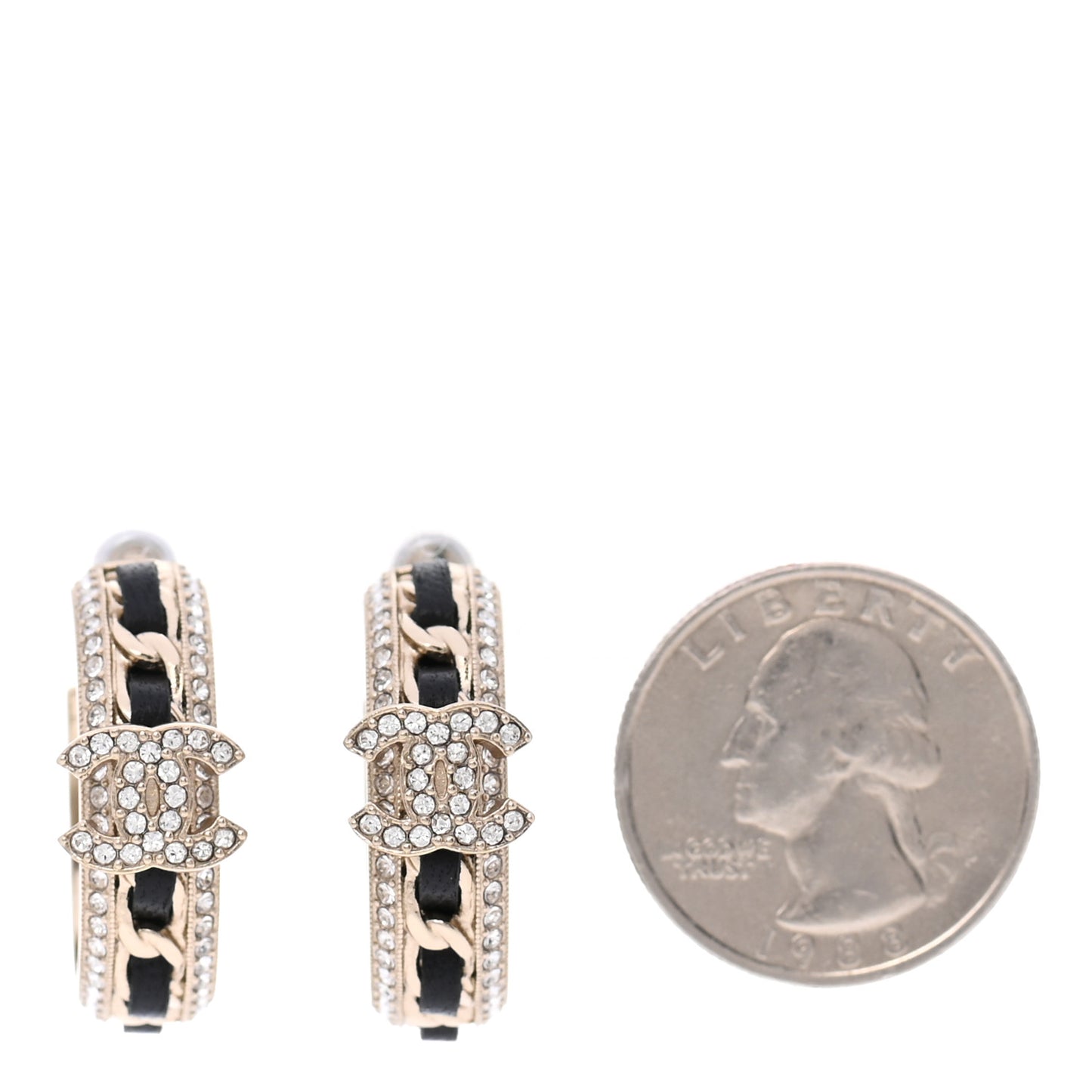 Crystal Lambskin CC Chain Hoop Earrings Gold Black