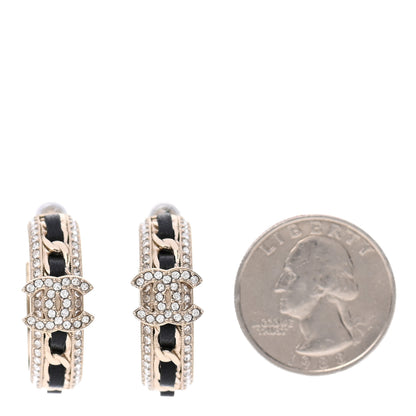 Chanel Crystal Lambskin CC Chain Hoop Earrings Gold Black 2 of 5