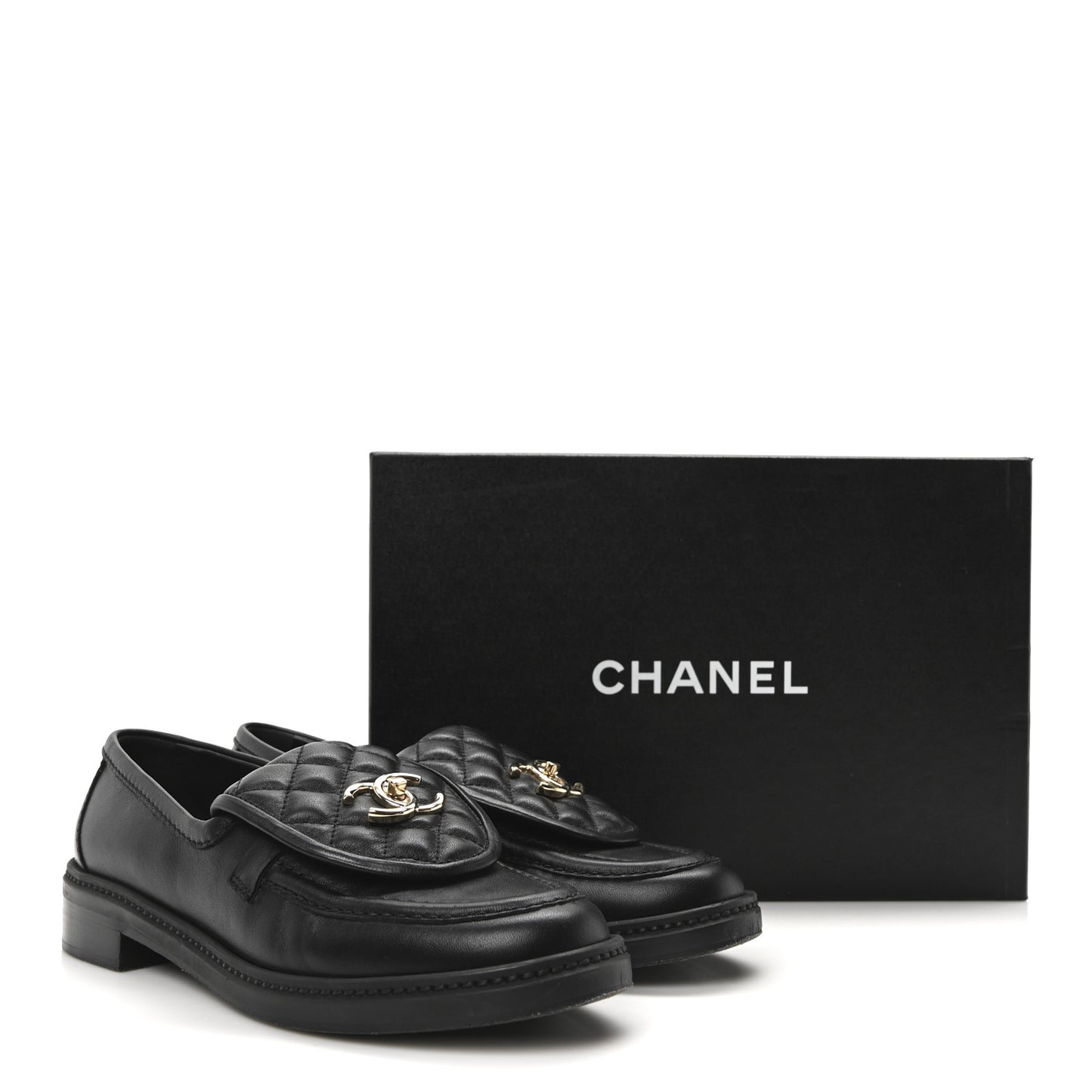 Lambskin Quilted CC Turnlock Loafers 38 Black
