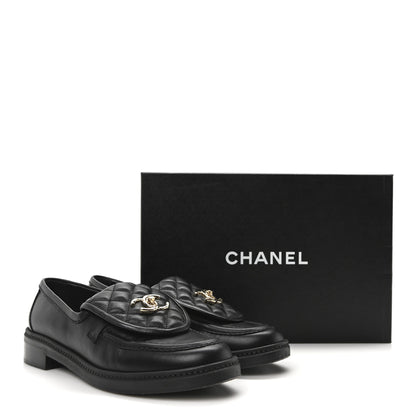 Chanel Lambskin Quilted CC Turnlock Loafers 38 Black 9 of 9