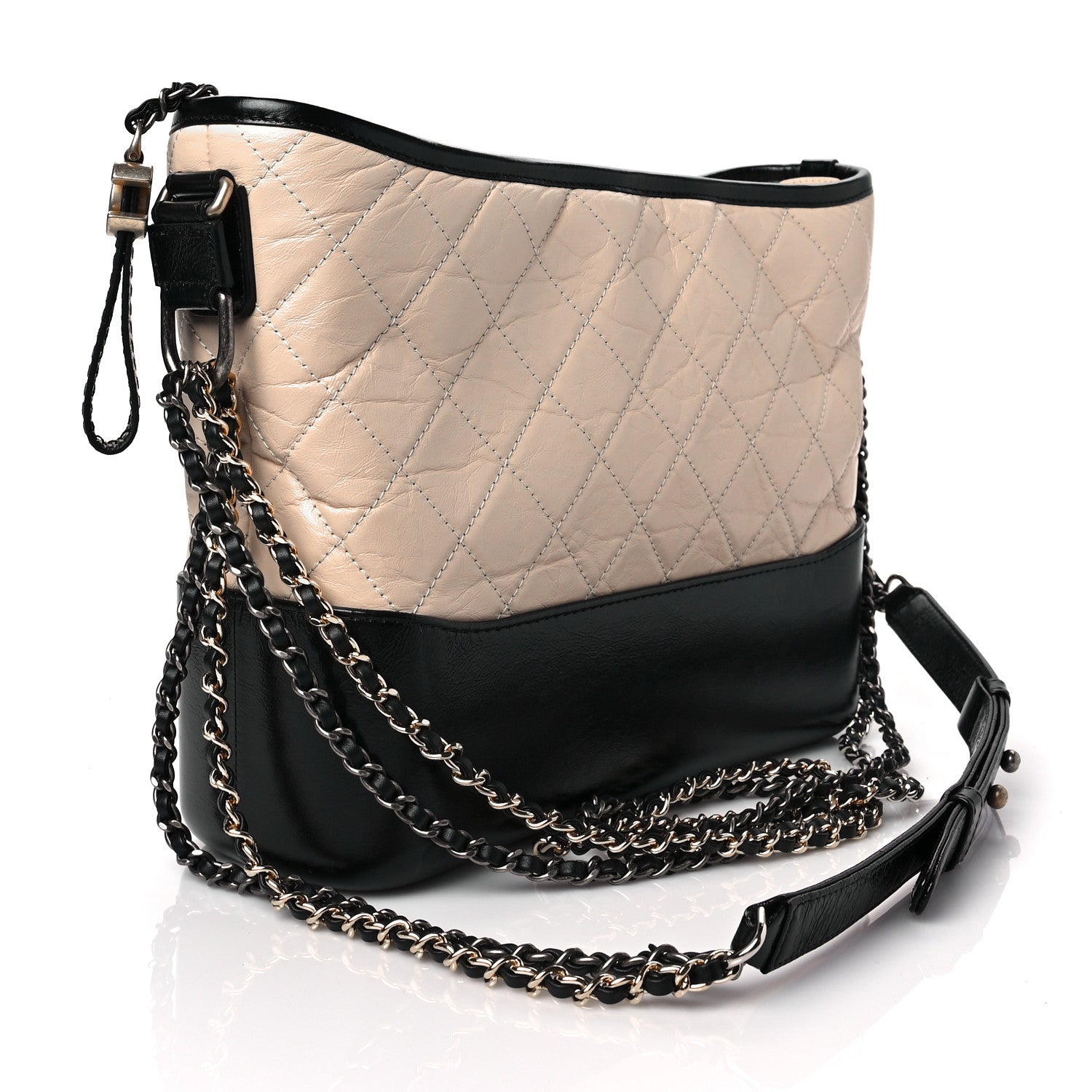Chanel Aged Calfskin Quilted Medium Gabrielle Hobo Beige Black 3 of 6