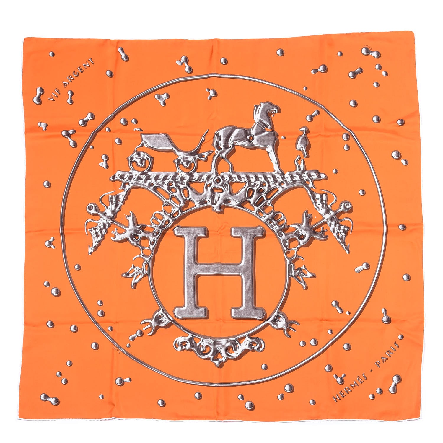 Hermes Silk Vif Argent Scarf 90 Orange 1 of 4