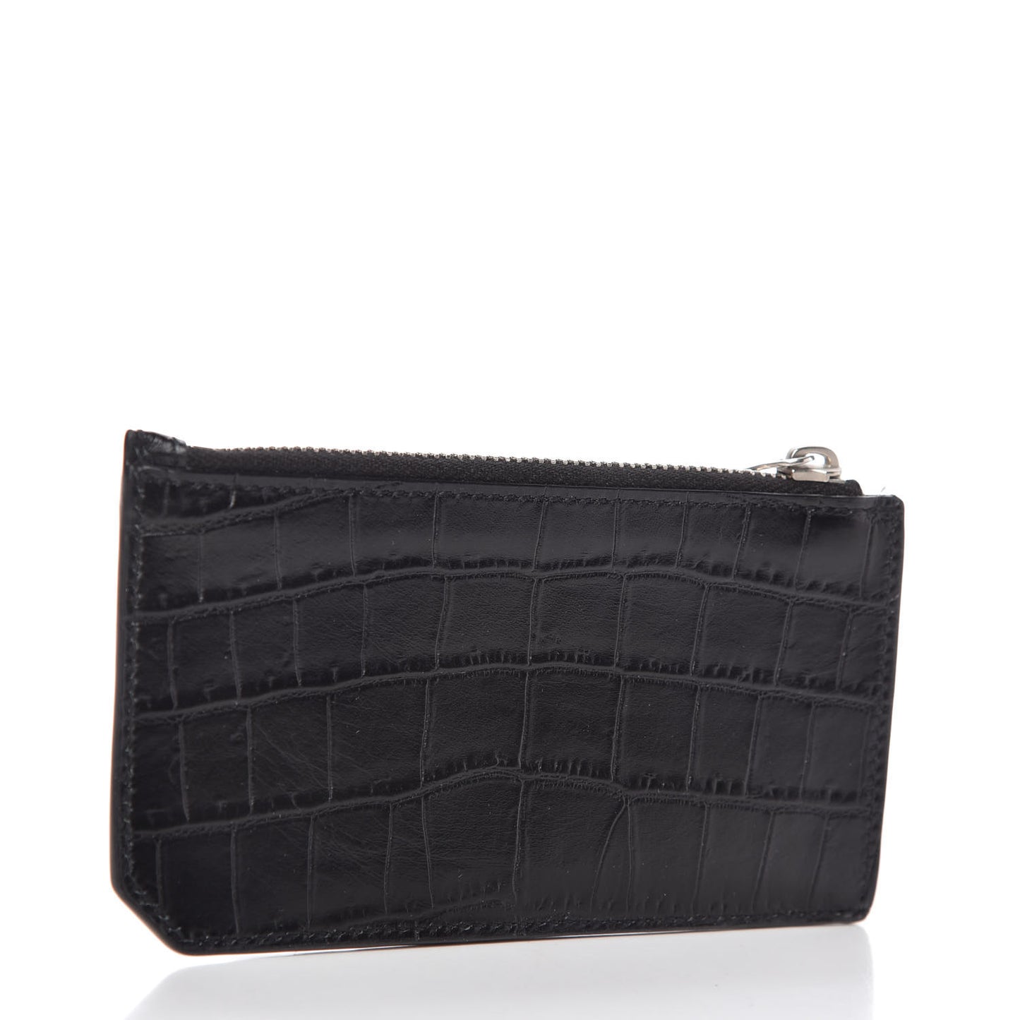 Calfskin Crocodile Embossed 5 Fragments Zip Pouch Card Holder Black