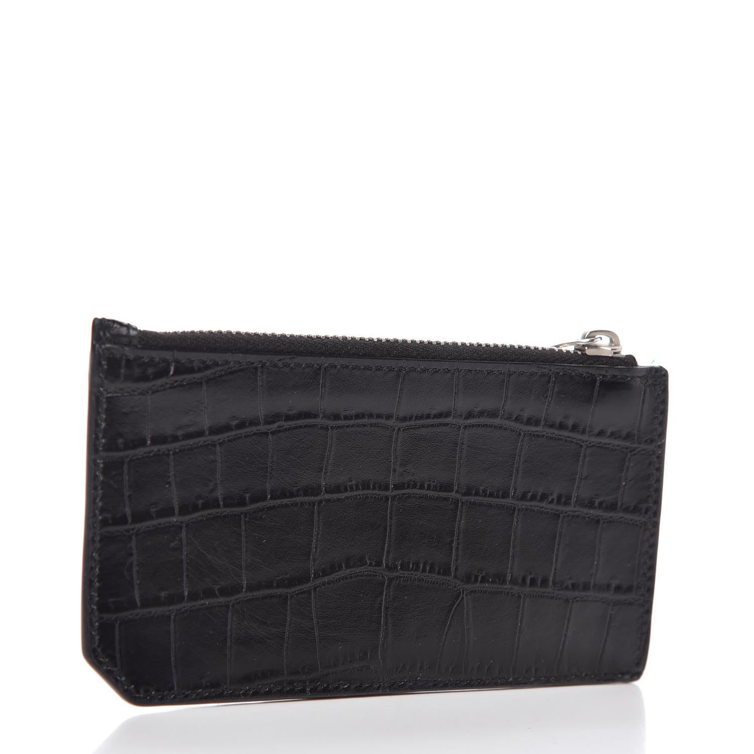 Saint Laurent Calfskin Crocodile Embossed 5 Fragments Zip Pouch Card Holder Black 3 of 10