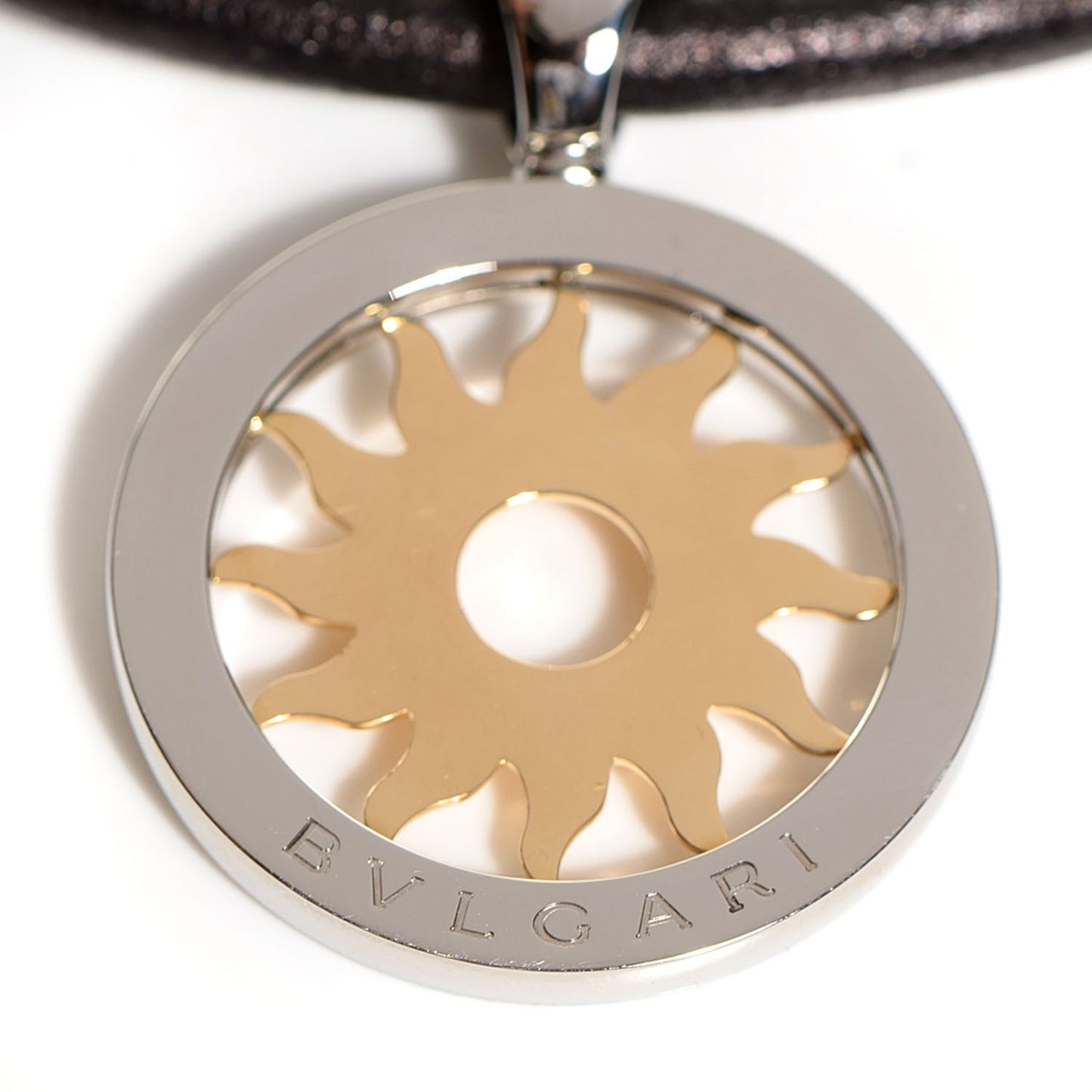 BVLGARI 18K Yellow Gold Stainless Steel Tondo Sun Necklace Pendant