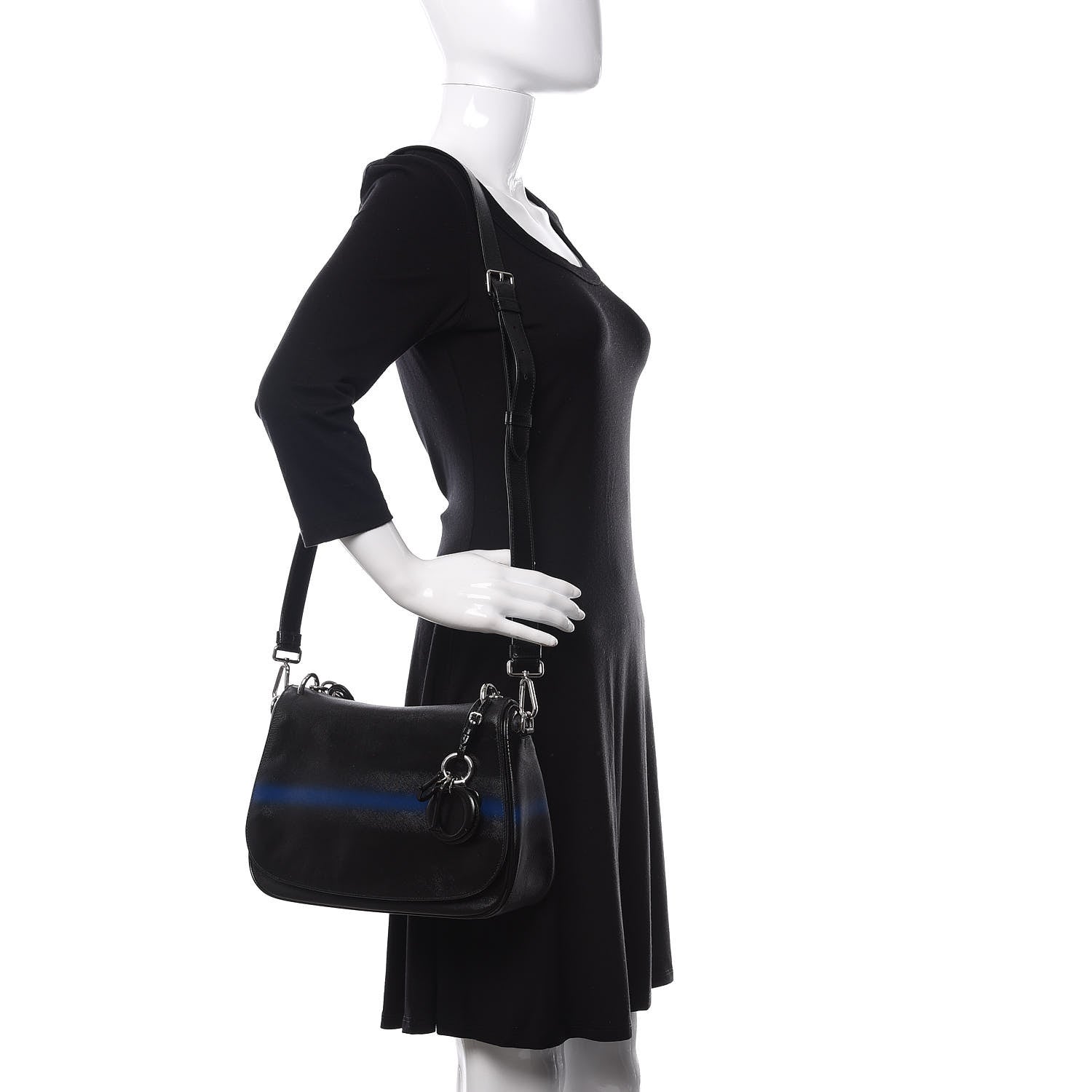 Christian Dior Grained Calfskin Stripe Dune Flap Black 2 of 10