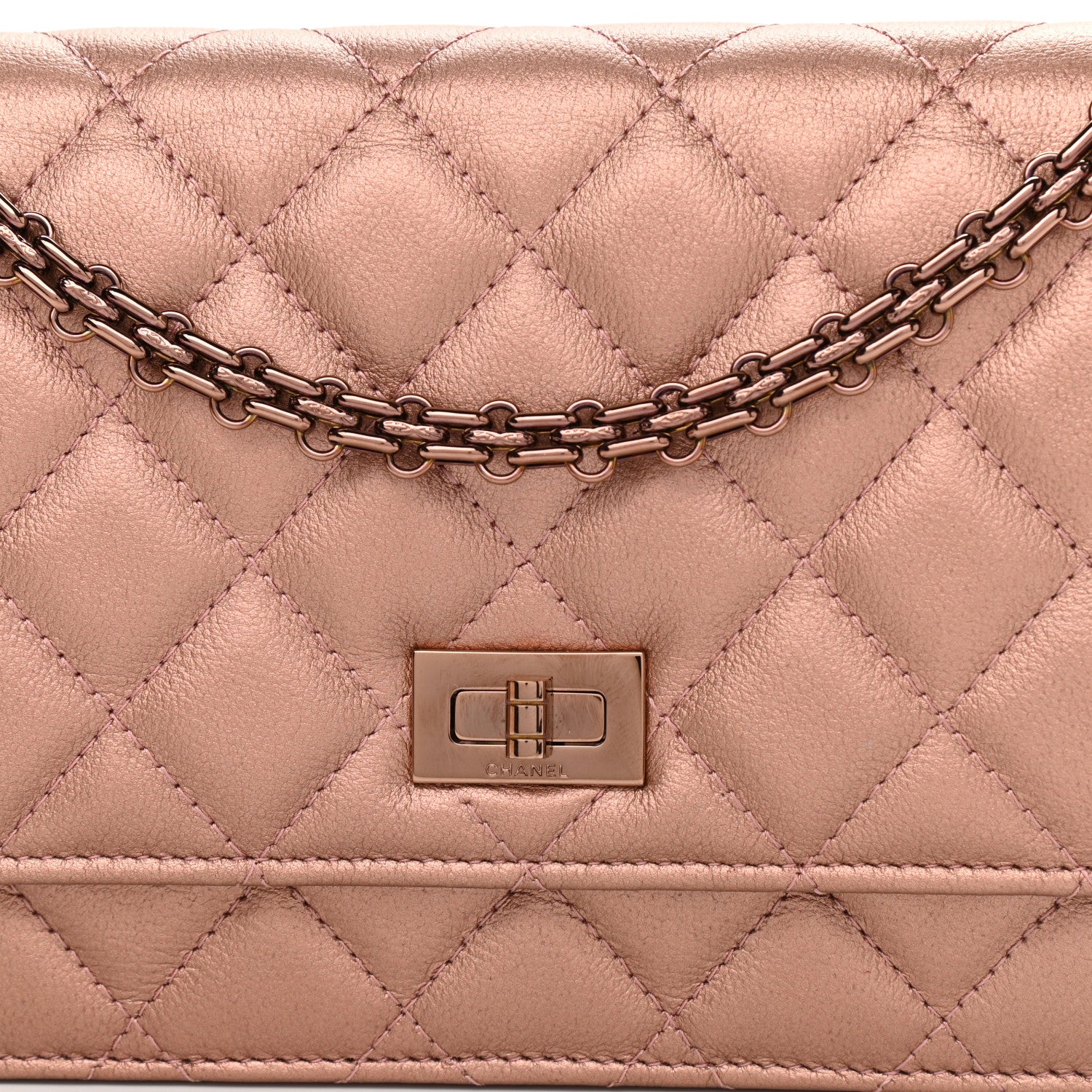 Chanel Metallic Grained Calfskin Quilted 2.55 Reissue Wallet on Chain WOC Copper Pink 9 of 12