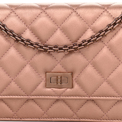 Chanel Metallic Grained Calfskin Quilted 2.55 Reissue Wallet on Chain WOC Copper Pink 9 of 12