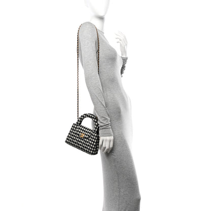 Chanel Tweed Houndstooth Quilted Nano Kelly Shopper Black White 2 of 11