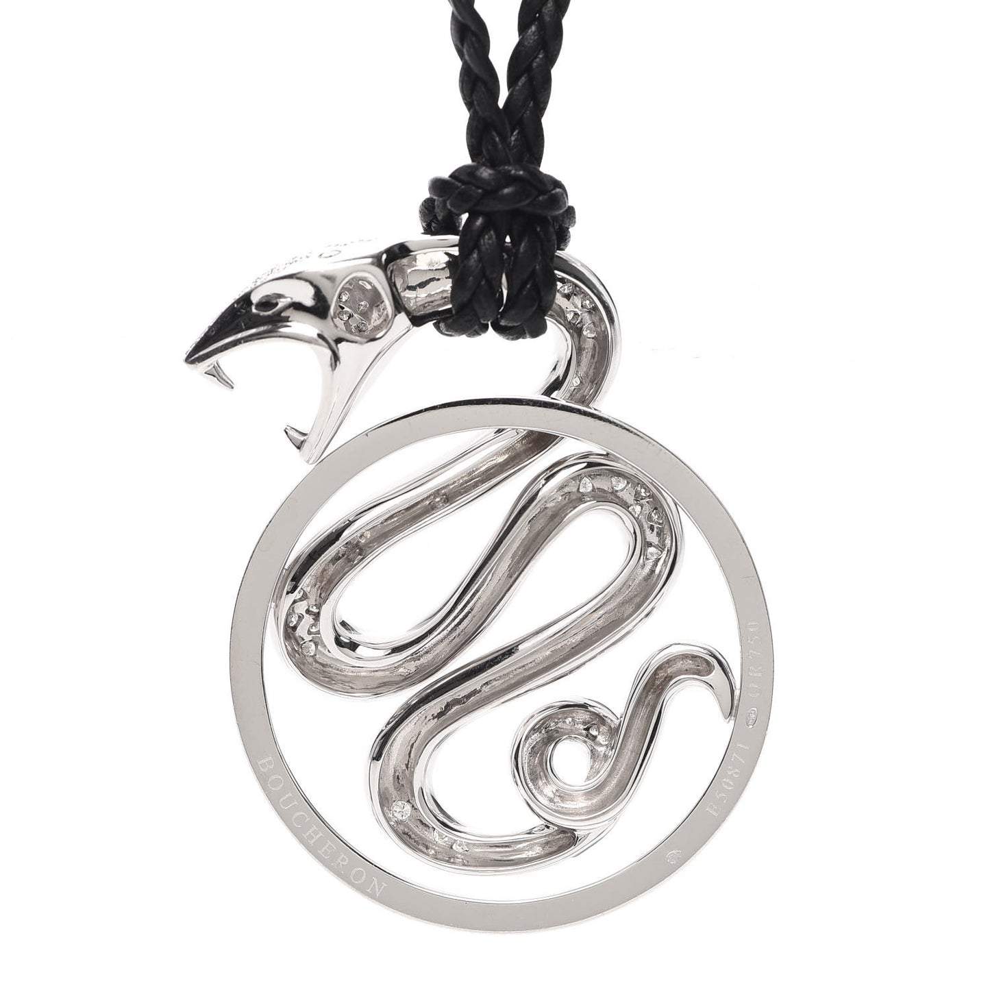 18K White Gold Diamond Snake Pendant Cord Necklace