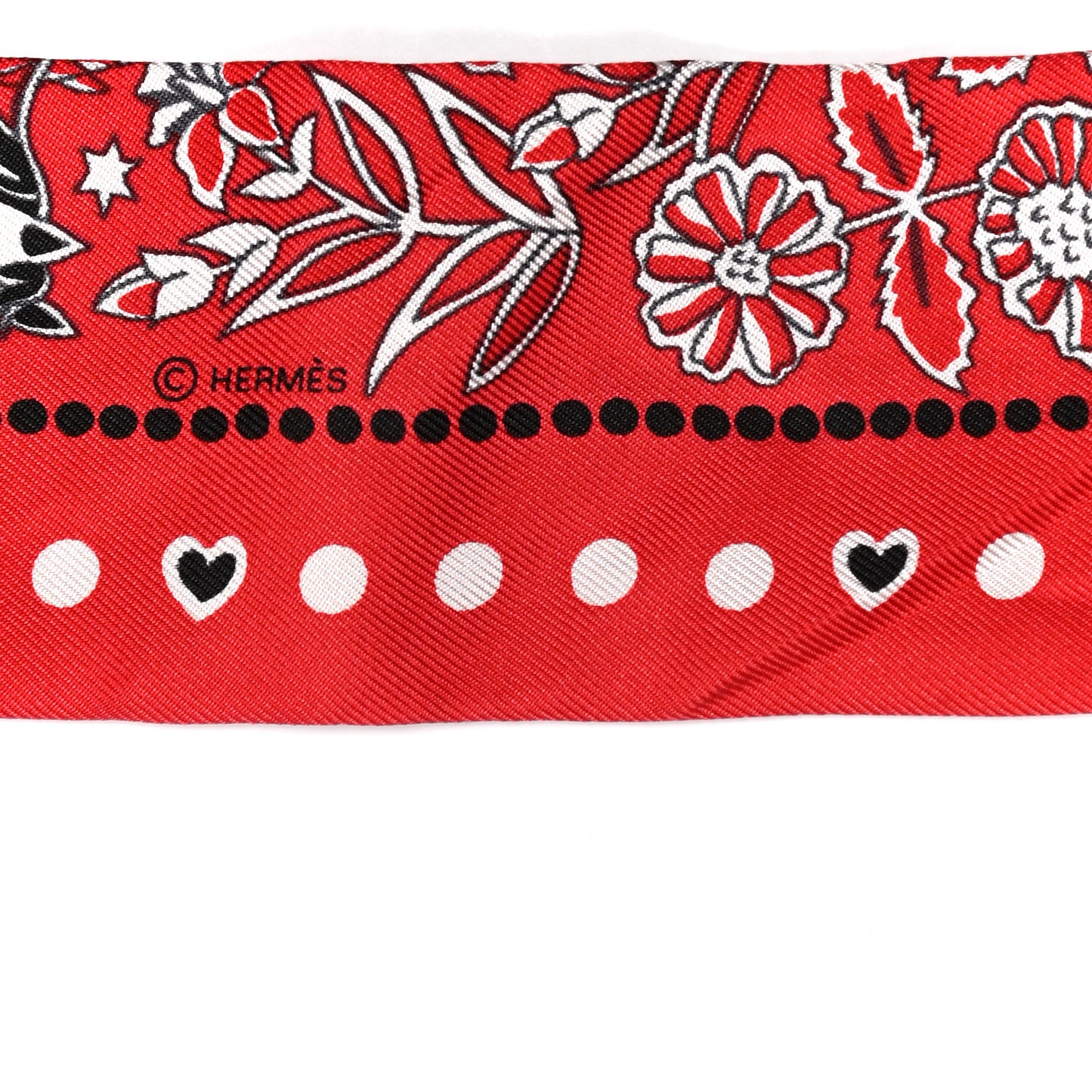 Silk Peuple Du Vent Bandana Twilly Rouge Black White