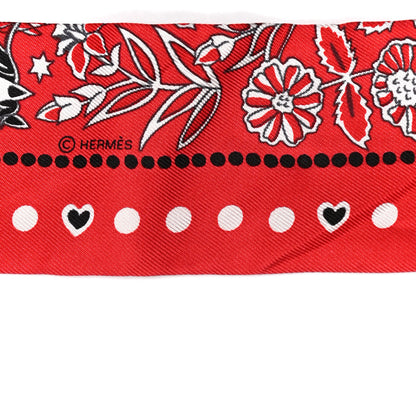 Hermes Silk Peuple Du Vent Bandana Twilly Rouge Black White 3 of 5