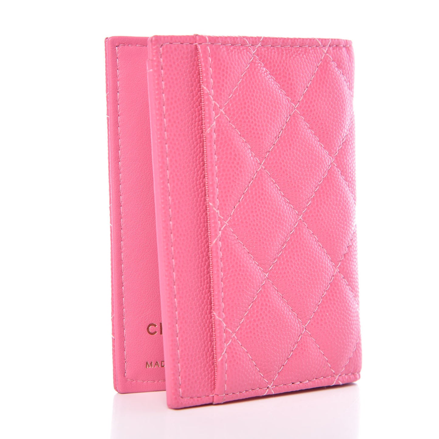 Caviar Quilted Card Holder Wallet Pink