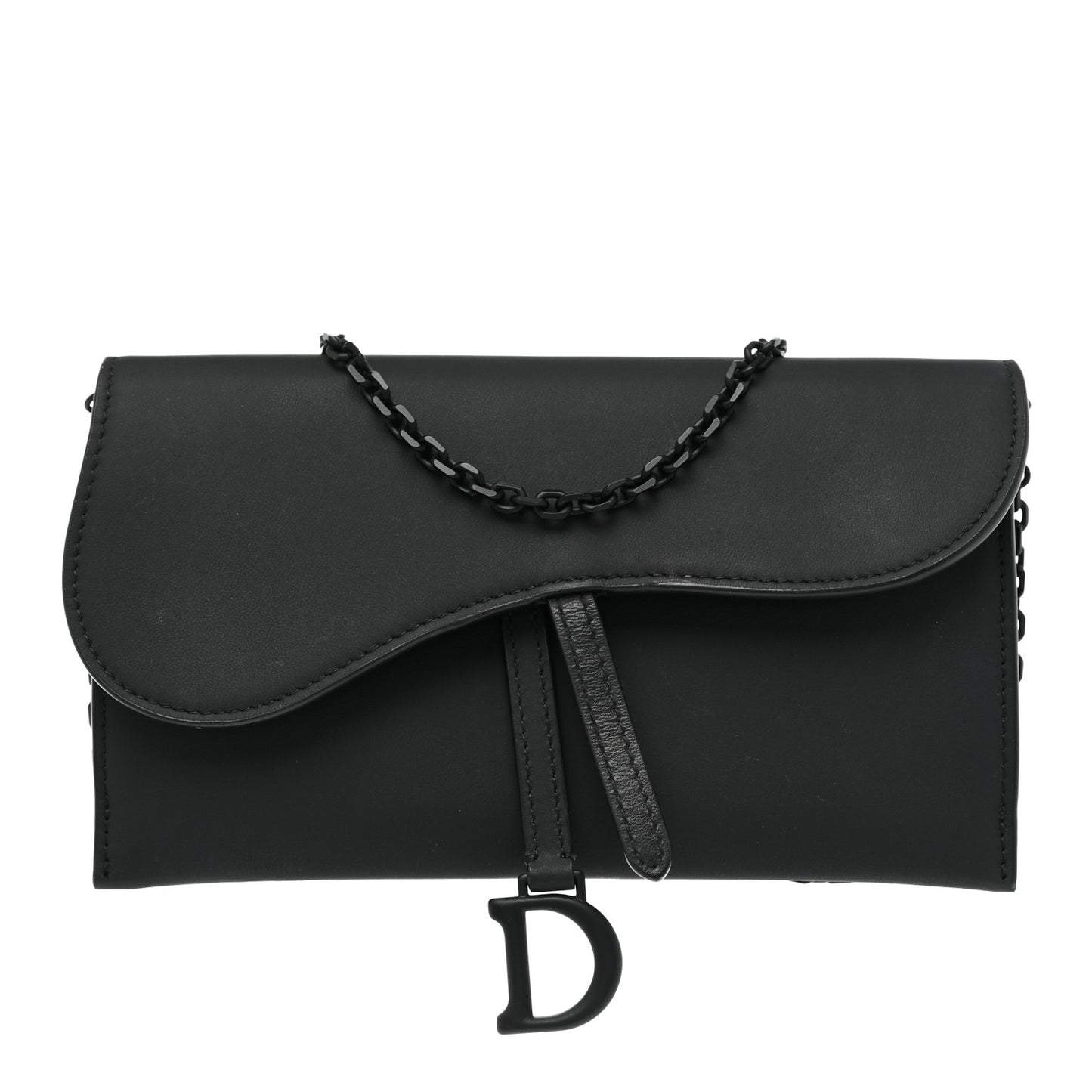 Ultra Matte Calfskin Saddle Chain Wallet Pouch Black