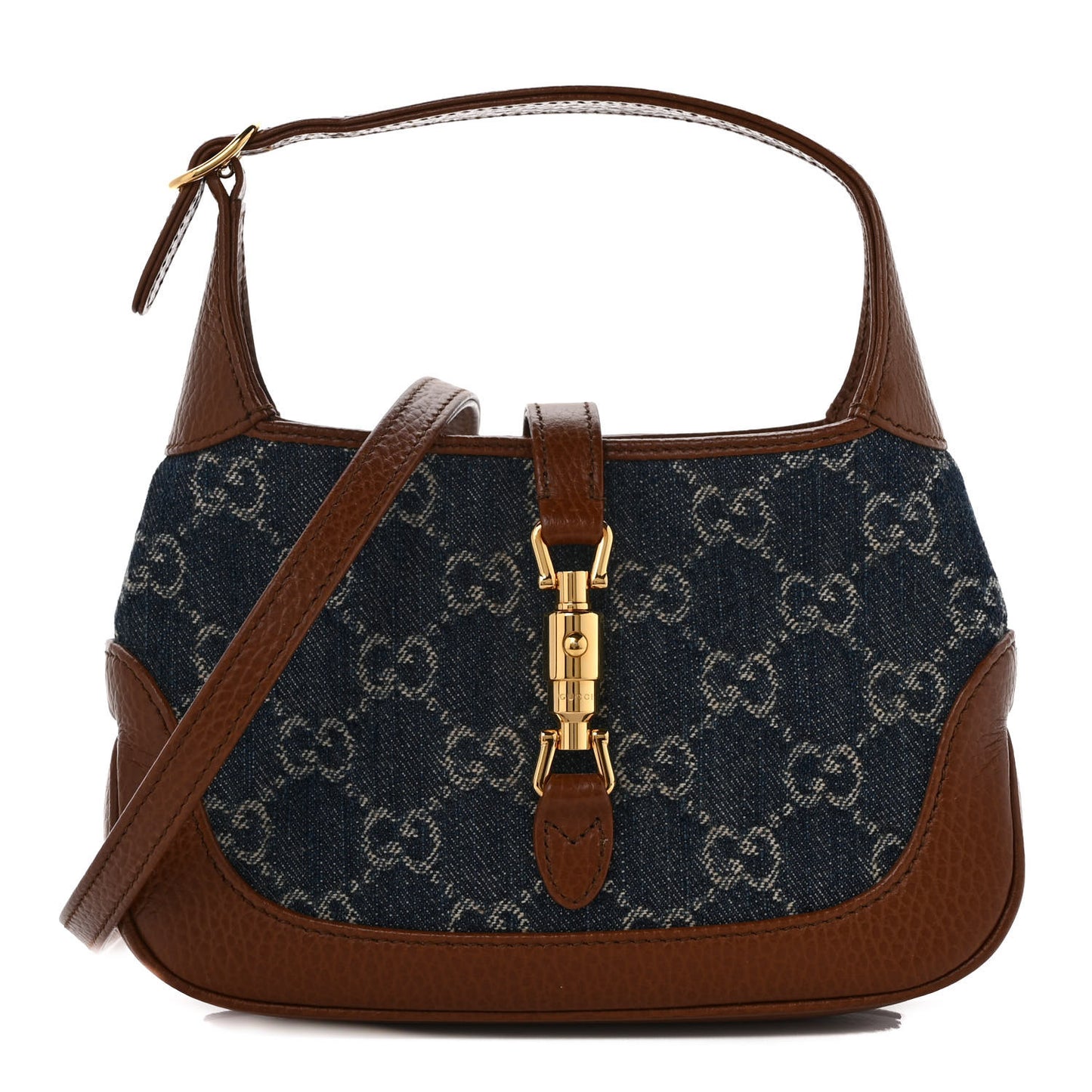 New Denim GG Monogram Calfskin Mini Jackie 1961 Hobo Blue Tea Cuir