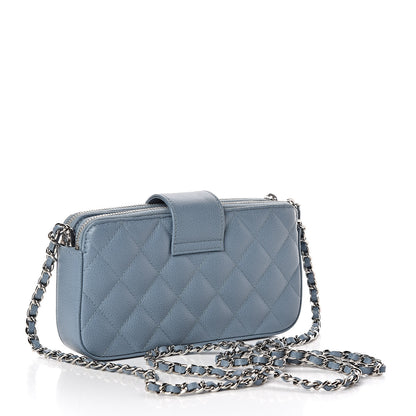 Chanel Caviar Quilted CC Box Clutch With Chain Blue 3 of 14