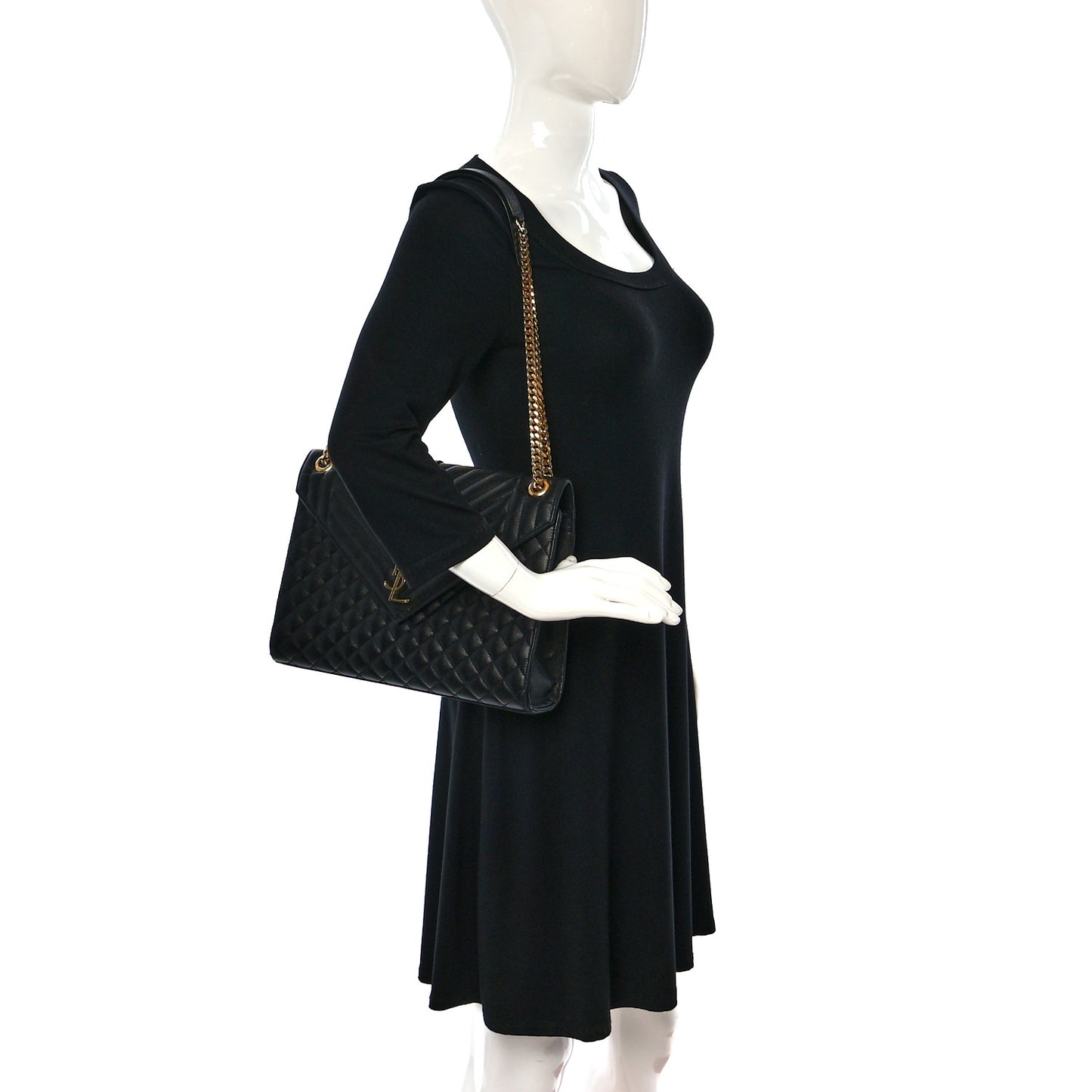 Grain De Poudre Textured Mixed Matelasse Large Triquilt Monogram Satchel Black
