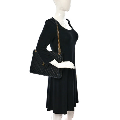 Saint Laurent Grain De Poudre Textured Mixed Matelasse Large Triquilt Monogram Satchel Black 2 of 16