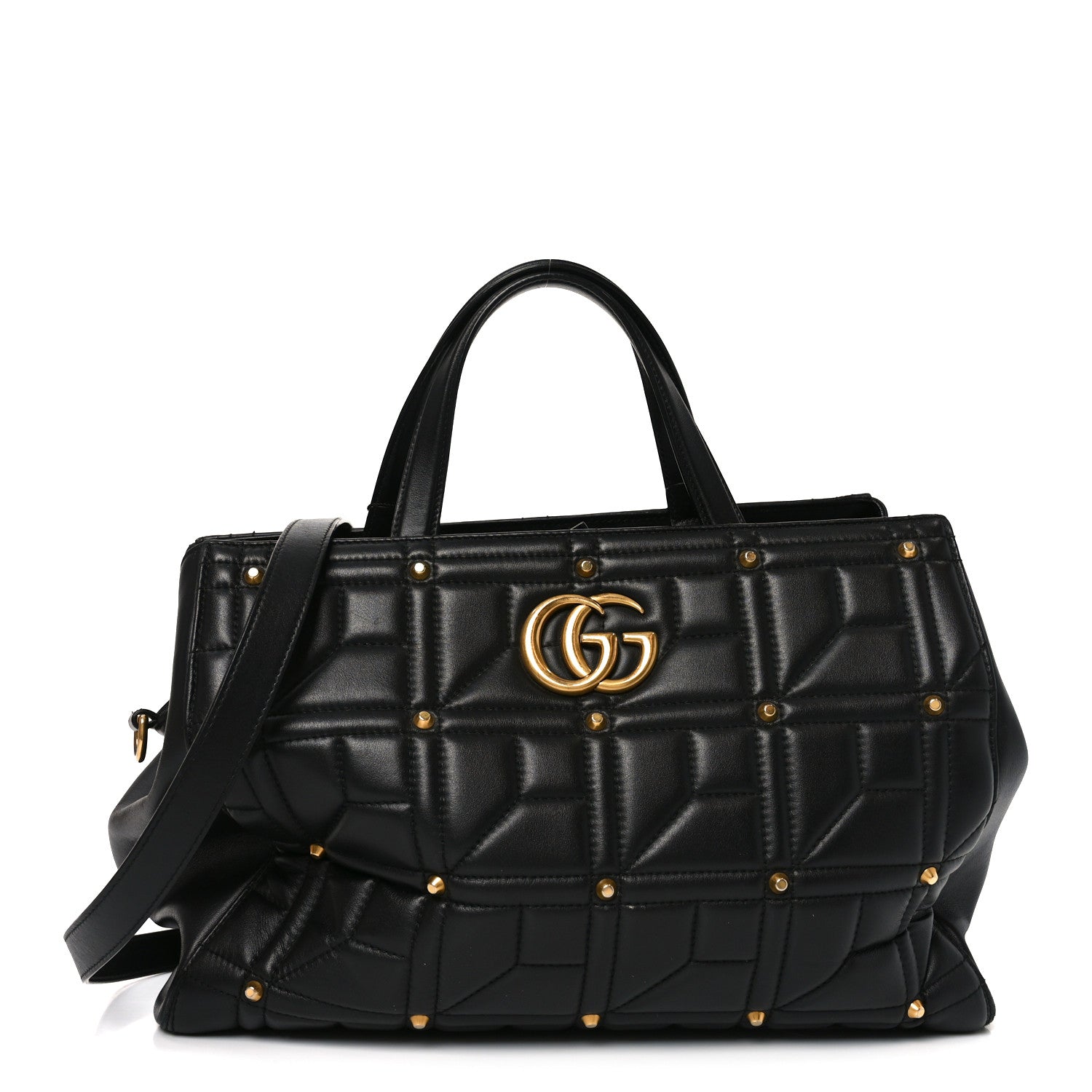 Gucci Calfskin Matelasse Studded Medium GG Marmont Tote Black 1 of 11
