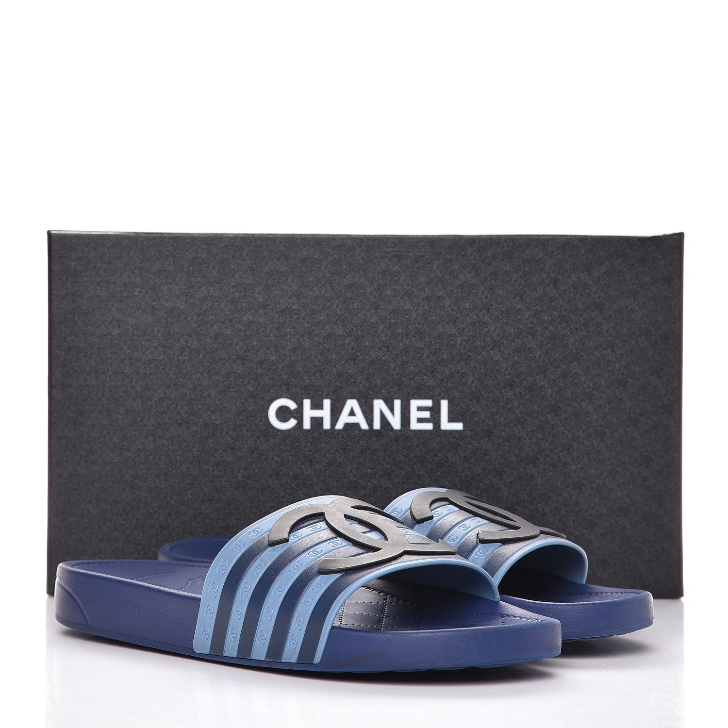 Chanel Rubber CC Flat Slide Sandals 39 Black Navy 10 of 10