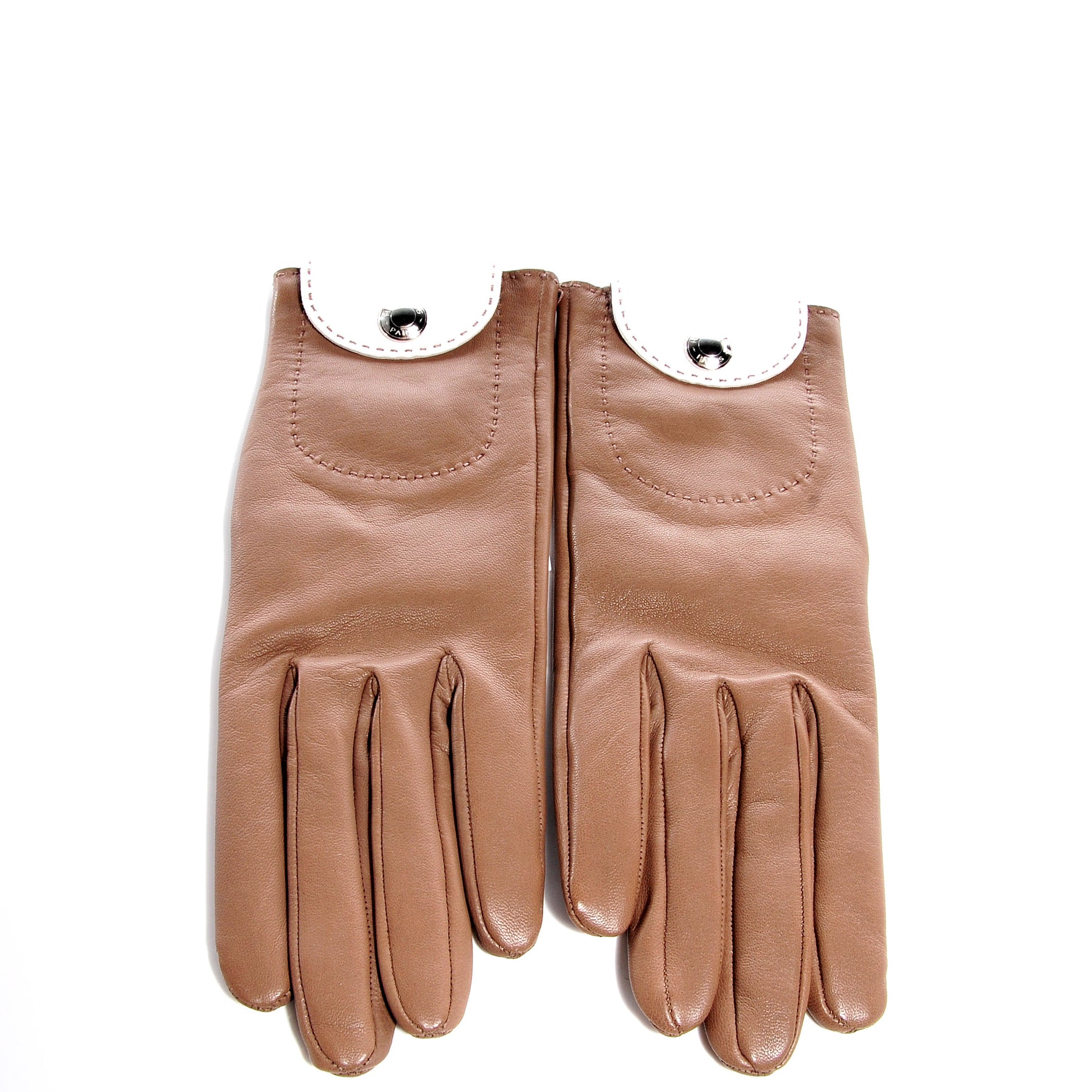 Hermes Lambskin Gloves Etoupe Blanc Size 7 1 of 6