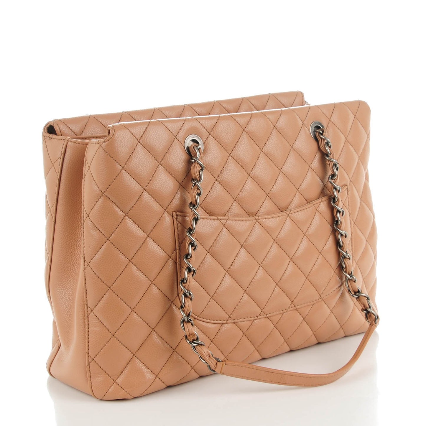 Caviar Quilted Large City Shopping Tote Beige