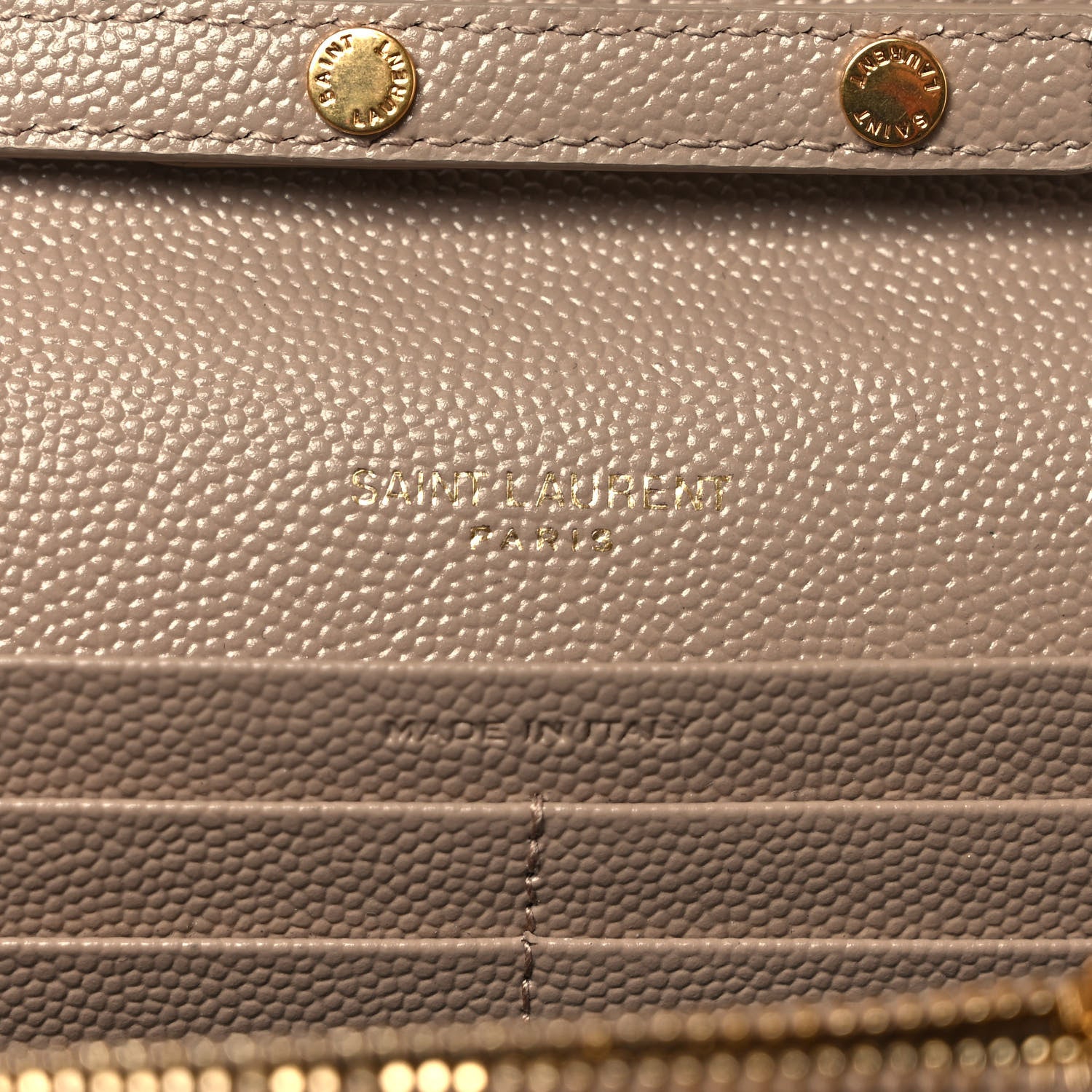 Saint Laurent Grain De Poudre Mixed Matelasse Triquilt Monogram Chain Wallet Dark Beige 6 of 8