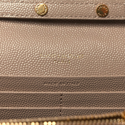 Saint Laurent Grain De Poudre Mixed Matelasse Triquilt Monogram Chain Wallet Dark Beige 6 of 8