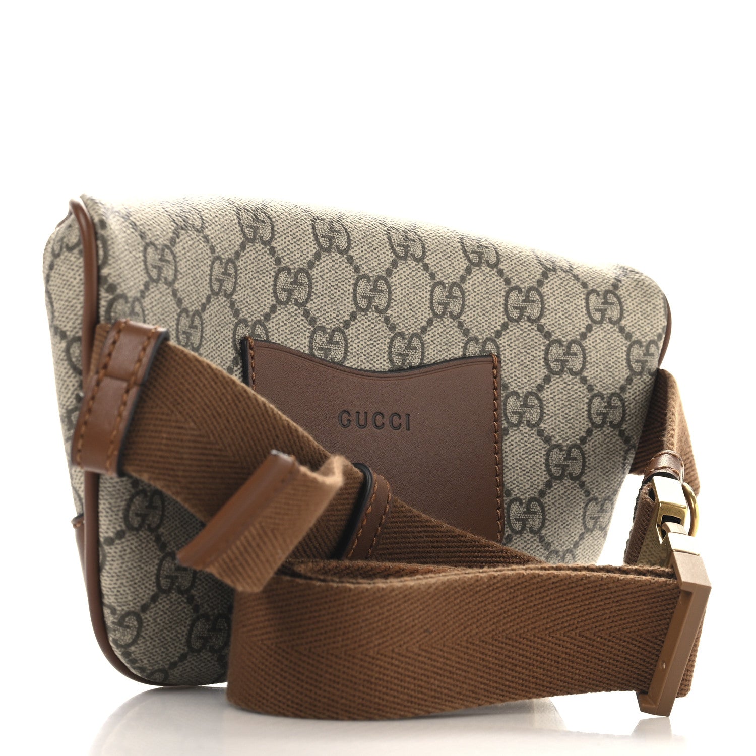 Gucci GG Supreme Monogram Emblem Calfskin Small Belt Bag Beige Dark Brown 3 of 12
