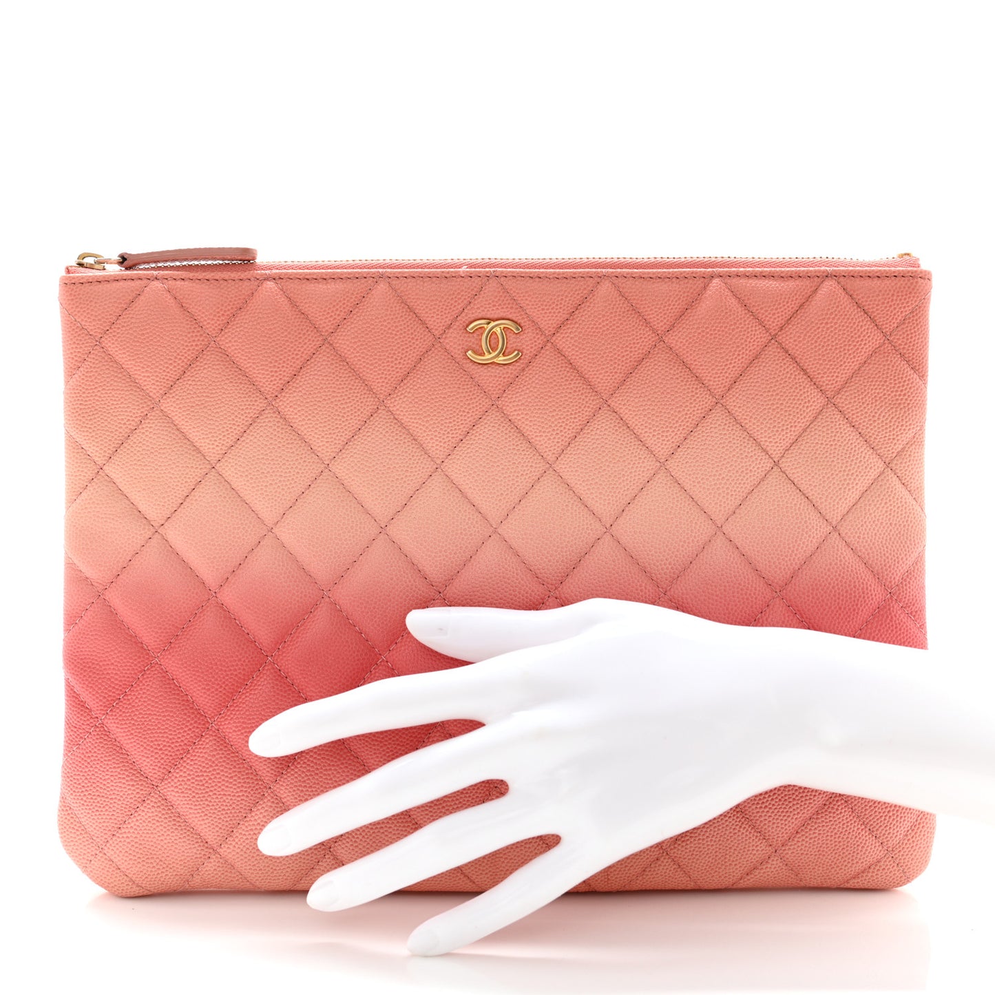 Caviar Quilted Ombre Medium Cosmetic Case Coral