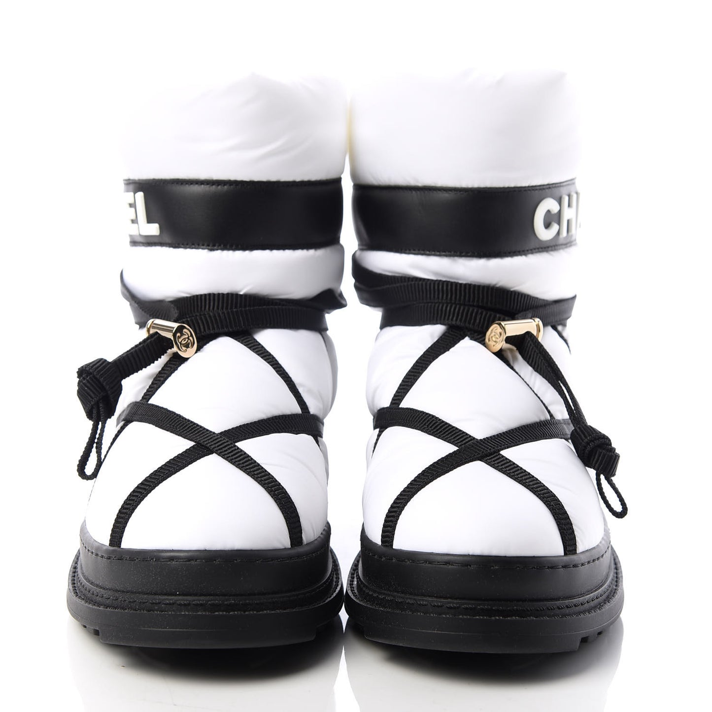Calfskin Nylon Grosgrain CC Ankle Snow Boots 37.5 White Black