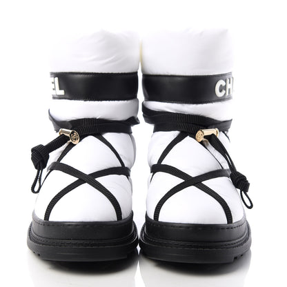 Chanel Calfskin Nylon Grosgrain CC Ankle Snow Boots 37.5 White Black 2 of 11