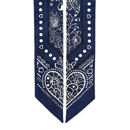 Hermes Silk Peuple Du Vent Bandana Twilly Marine White Black 2 of 5