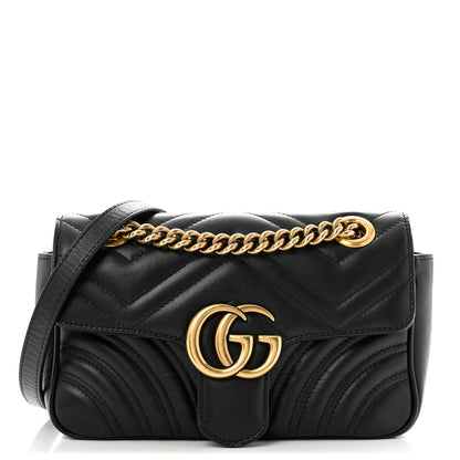 Gucci Calfskin Matelasse Mini GG Marmont Shoulder Bag Black 1 of 12