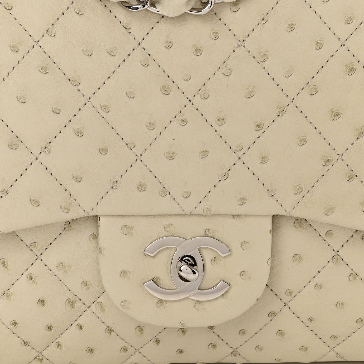 Ostrich Jumbo Single Flap Light Beige