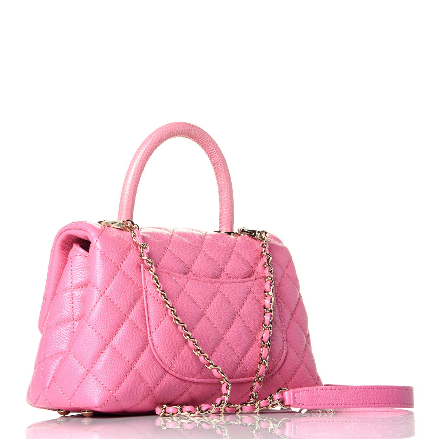Caviar Lizard Embossed Quilted Mini Coco Handle Flap Pink
