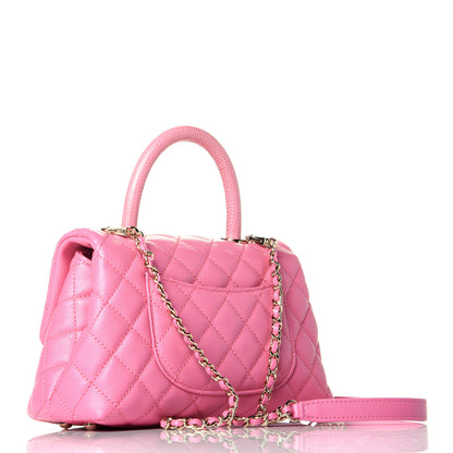 Chanel Caviar Lizard Embossed Quilted Mini Coco Handle Flap Pink 3 of 9