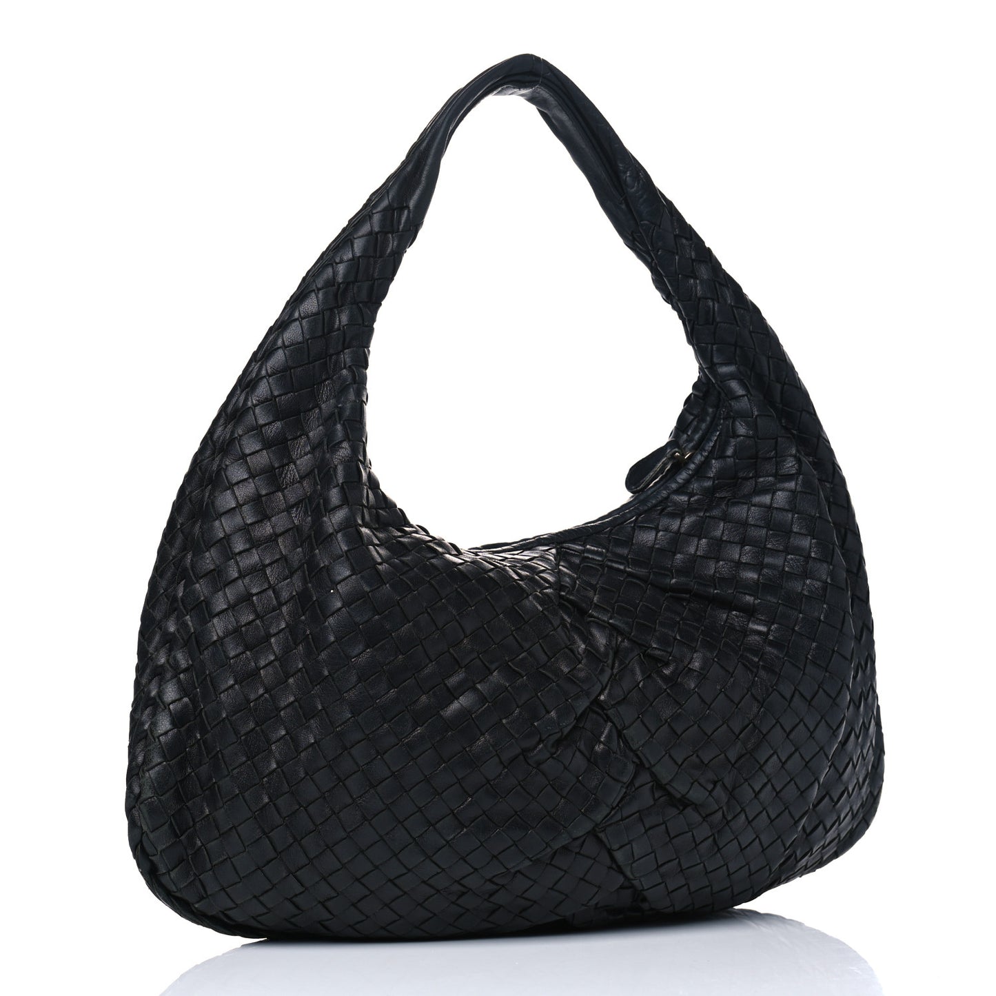 Nappa Intrecciato Pleated Large Veneta Hobo Black
