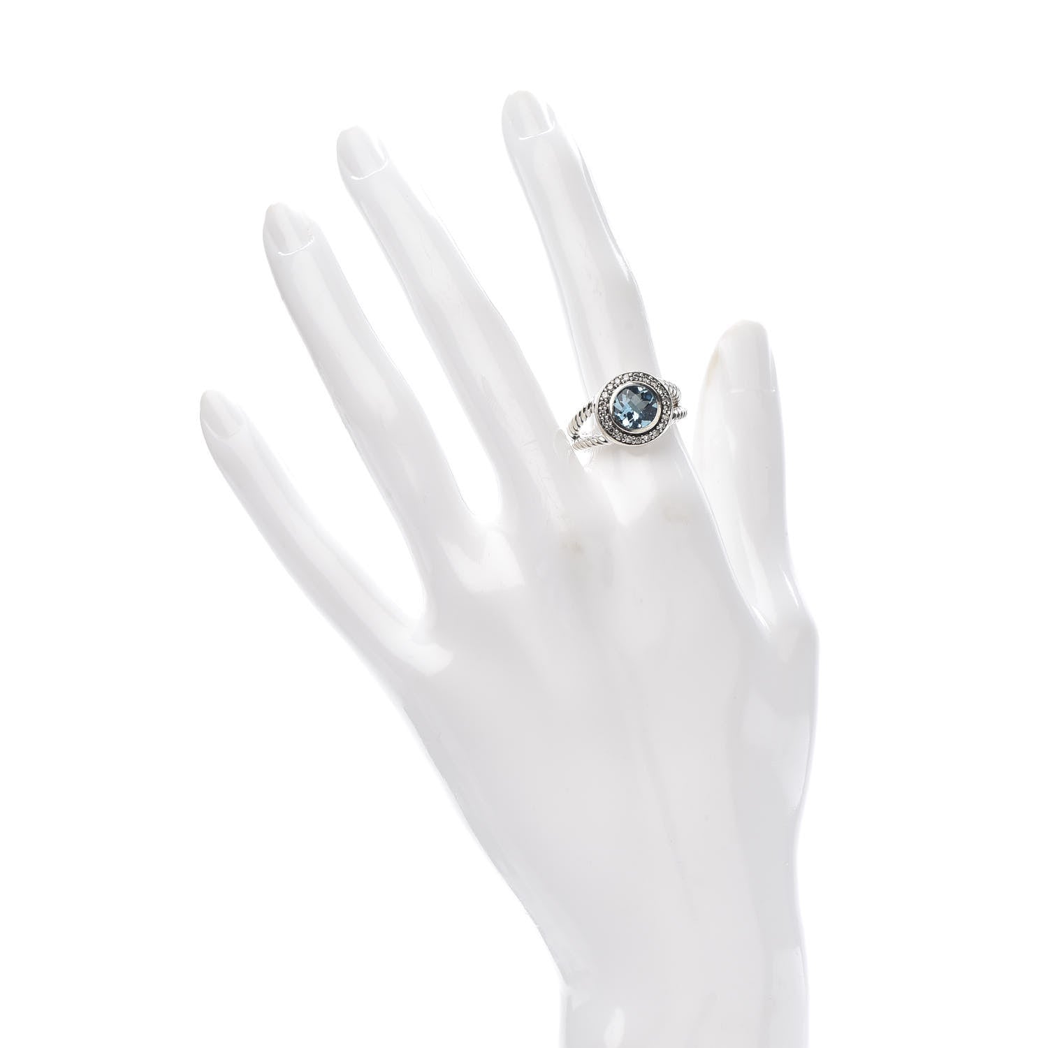 David Yurman Sterling Silver Diamond Blue Topaz 8mm Petite Cerise Ring 52 6 2 of 5