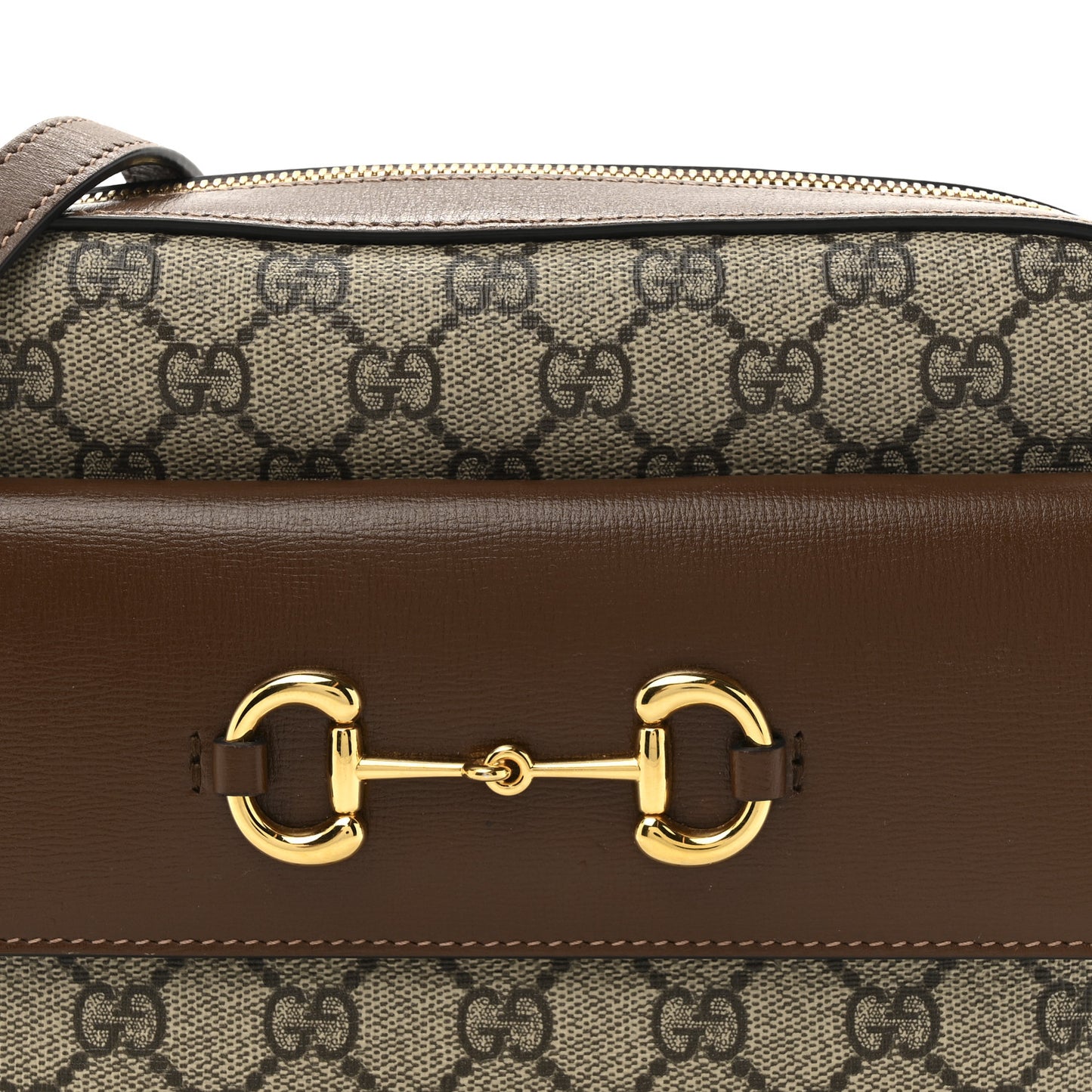 GG Supreme Monogram Small Horsebit 1955 Shoulder Bag Beige Brown Sugar