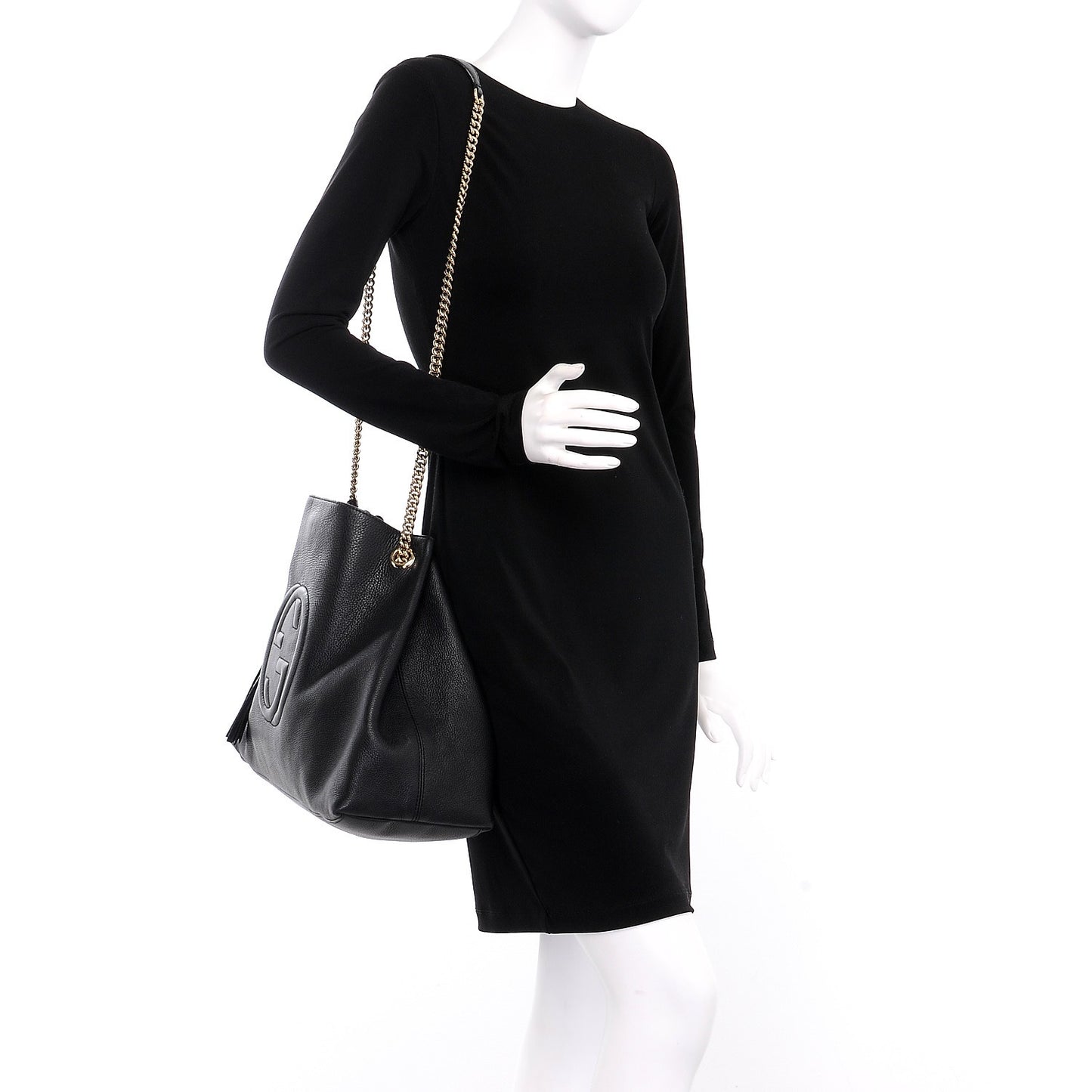 Pebbled Calfskin Large Soho Chain Shoulder Bag Black